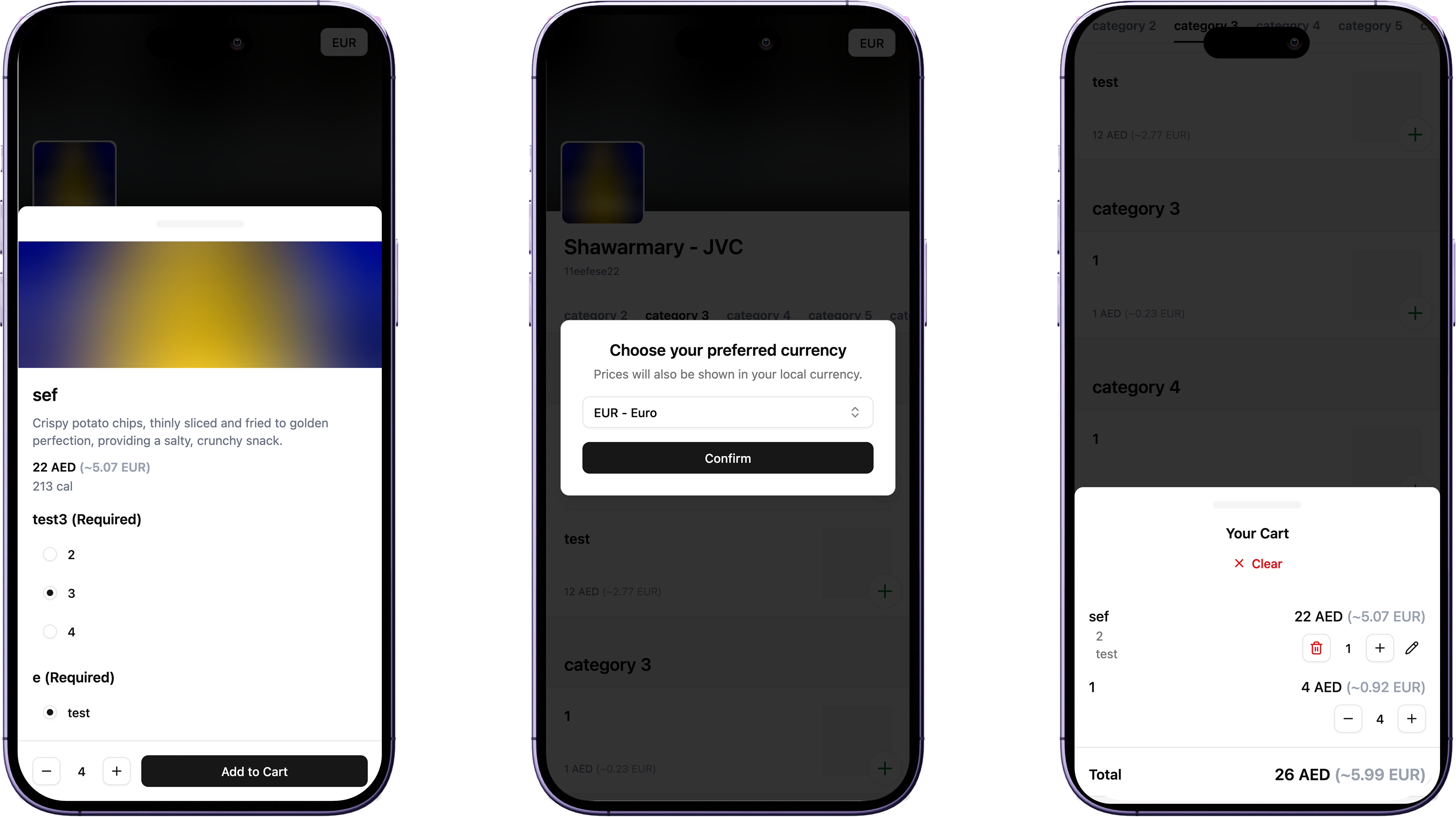 Mutfaaq menu example