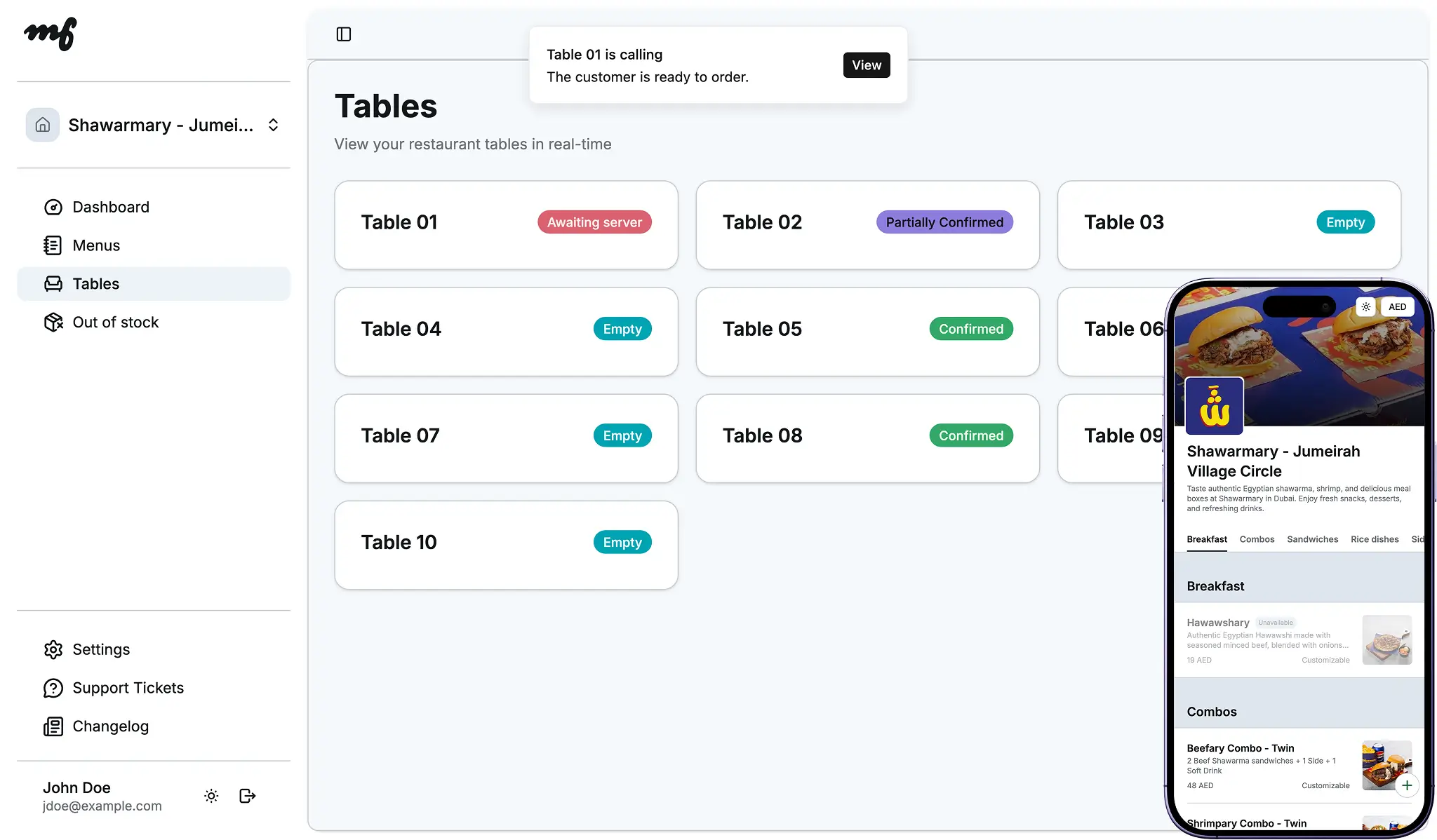Mutfaaq restaurant management platform on desktop
